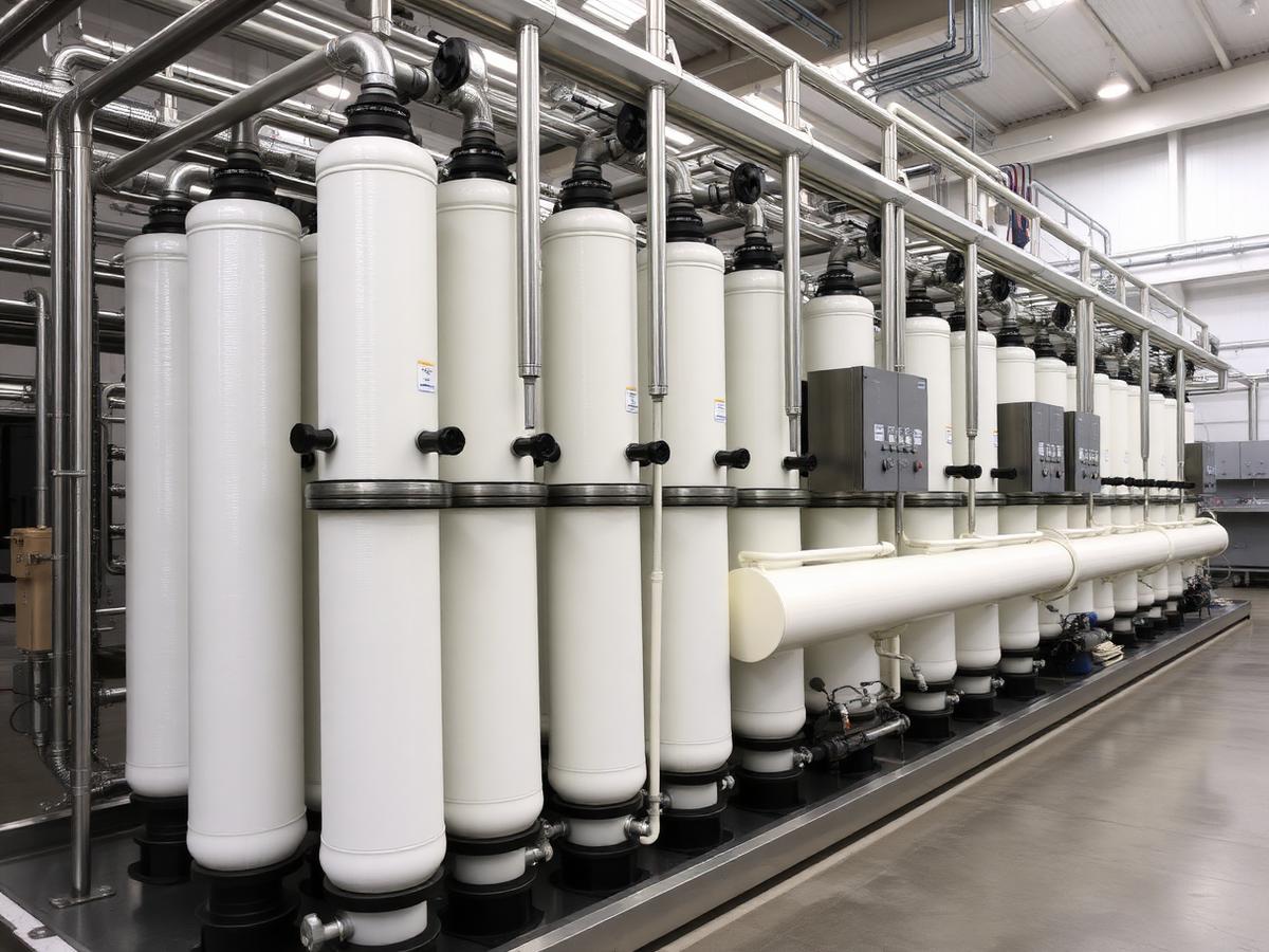 Industrial RO plant with rows of membrane pressure vessels