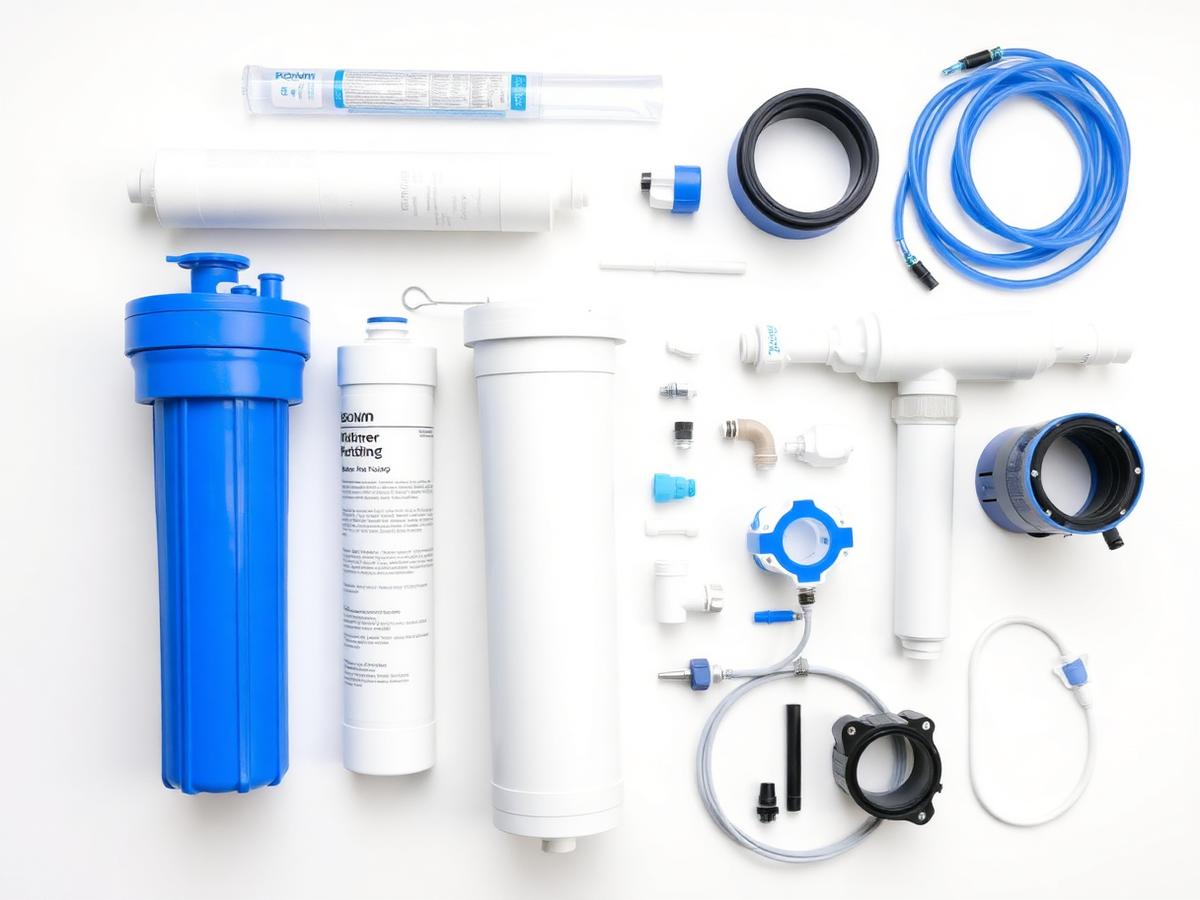 RO water purifier spare parts including filter cartridges and fittings