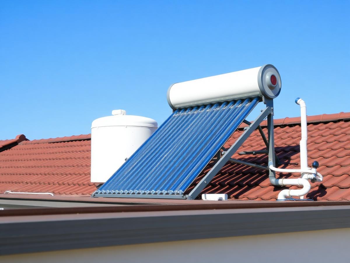 Rooftop solar water heater with evacuated tube collectors